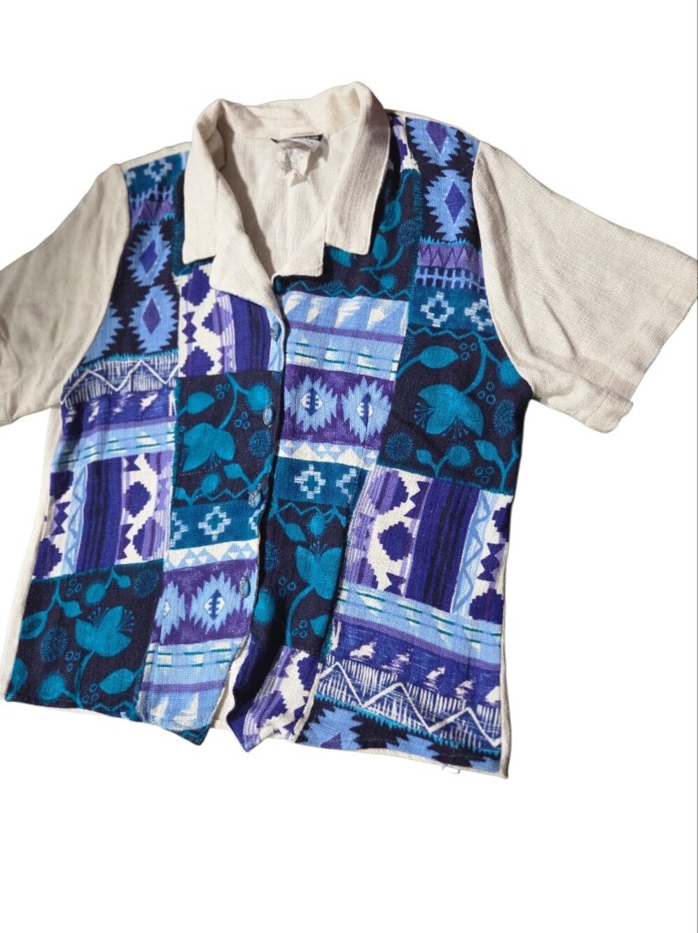 Vintage 90s Cabrais Patchwork Southwestern Polo Shirt Women's Size L